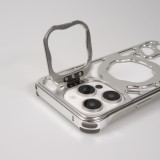 Coque iPhone 16 Pro - Motifs organiques Argent&eacute;es et support cam&eacute;ra int&eacute;gr&eacute; - Argent