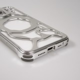 Coque iPhone 16 Pro - Motifs organiques Argent&eacute;es et support cam&eacute;ra int&eacute;gr&eacute; - Argent