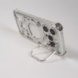 Coque iPhone 16 Pro - Motifs organiques Argent&eacute;es et support cam&eacute;ra int&eacute;gr&eacute; - Argent