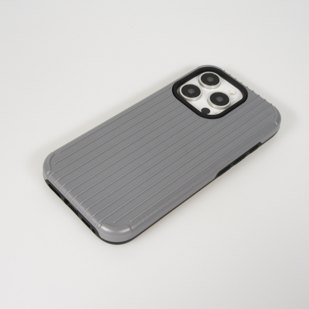 Coque iPhone 16 Pro - Ray&eacute;e en plastique dur avec renforts en silicone protection antichoc au design textur&eacute; - Gris
