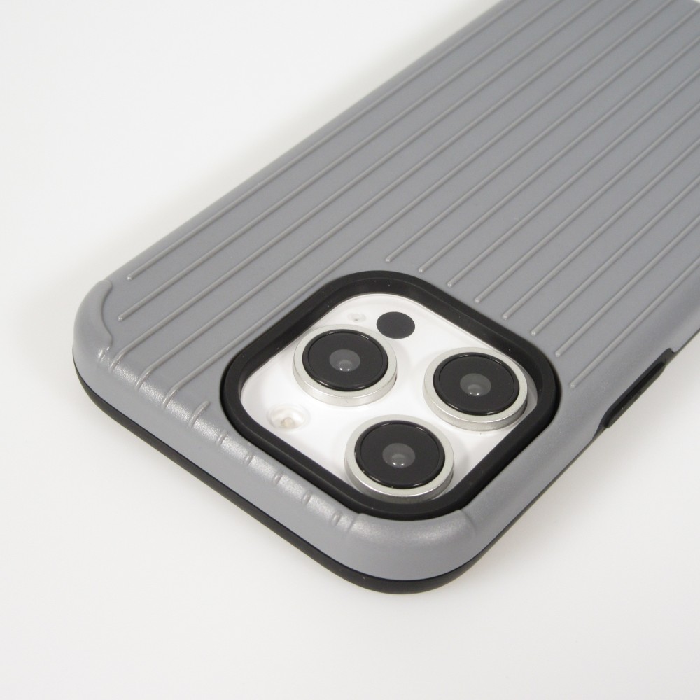Coque iPhone 16 Pro - Ray&eacute;e en plastique dur avec renforts en silicone protection antichoc au design textur&eacute; - Gris