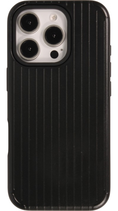 Coque iPhone 16 Pro - Rayée en plastique dur avec renforts en silicone protection antichoc au design texturé - Noir