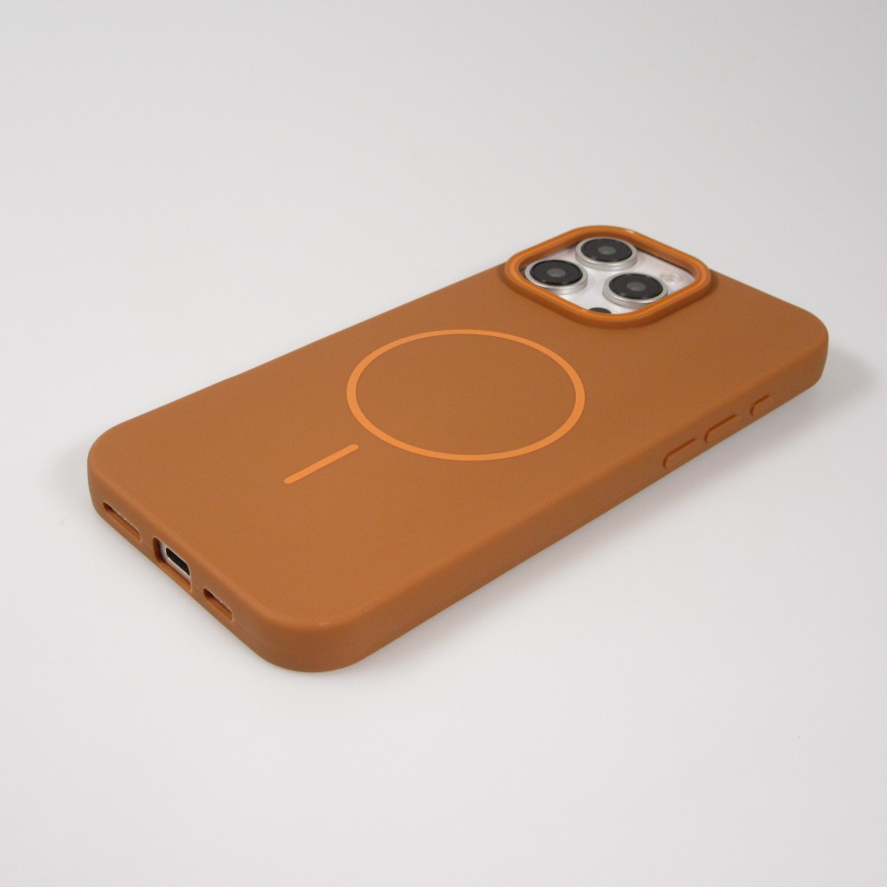 Coque iPhone 16 Pro - Silicone MagSafe Souple Halo Light - Brun