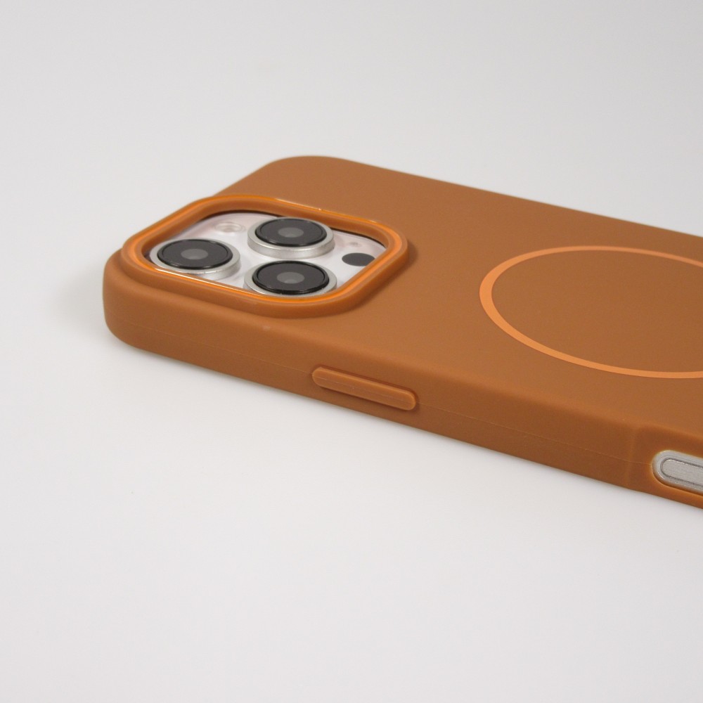Coque iPhone 16 Pro - Silicone MagSafe Souple Halo Light - Brun