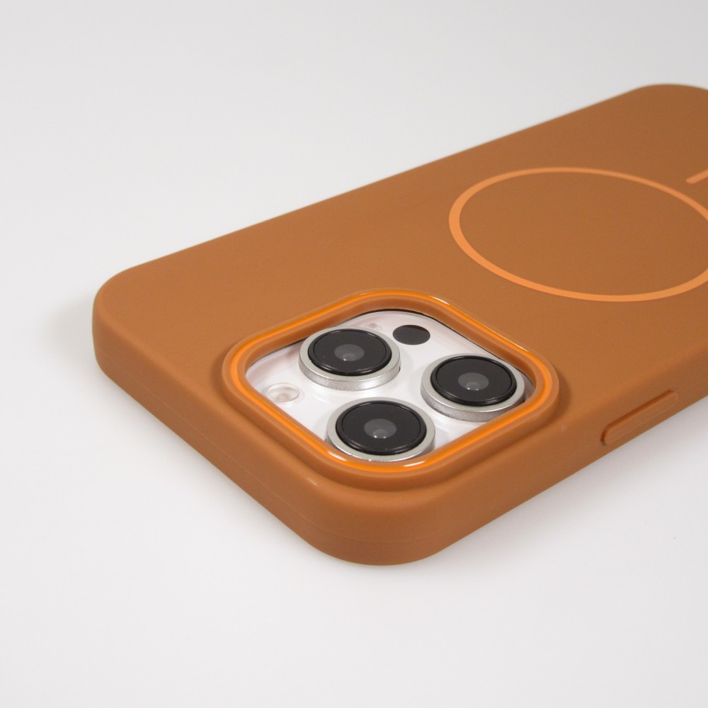 Coque iPhone 16 Pro - Silicone MagSafe Souple Halo Light - Brun