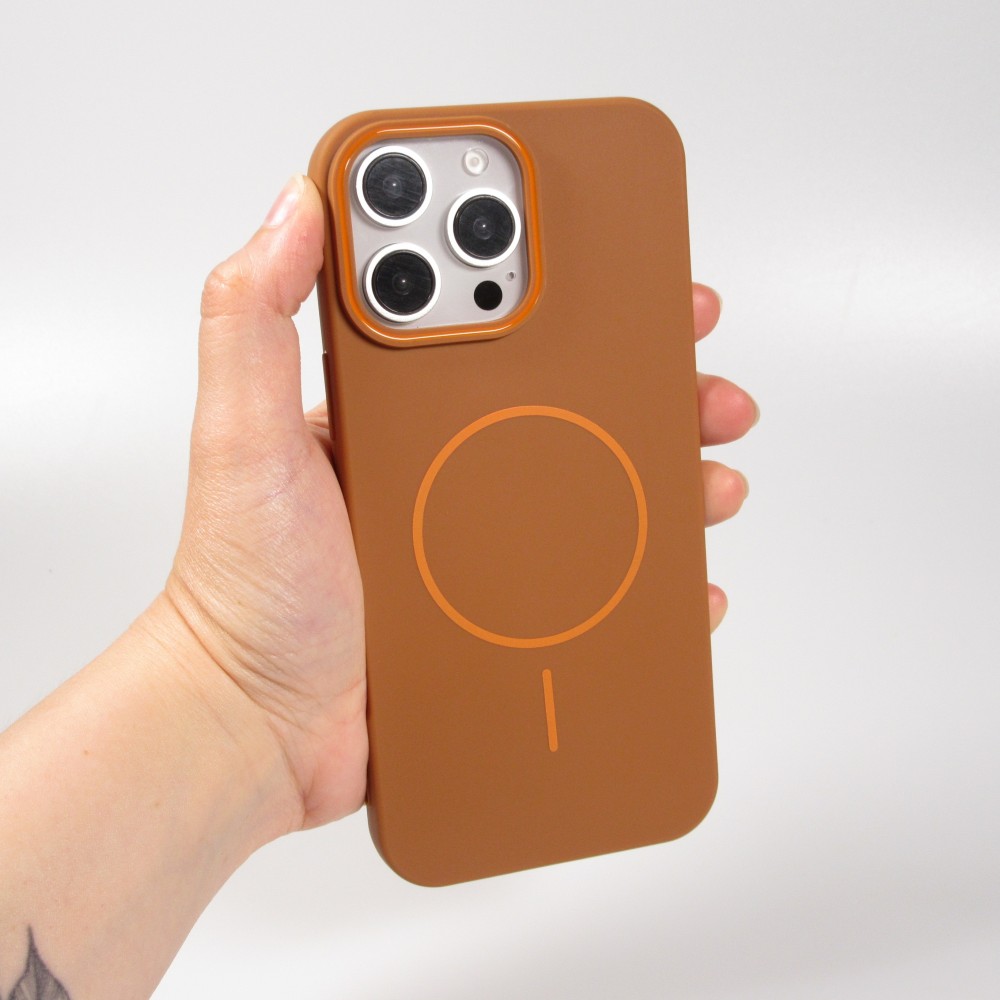 Coque iPhone 16 Pro - Silicone MagSafe Souple Halo Light - Brun