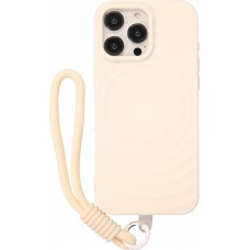 Coque iPhone 16 Pro - Silicone Soft Touch MagSafe avec vagues et lanière - Blanc