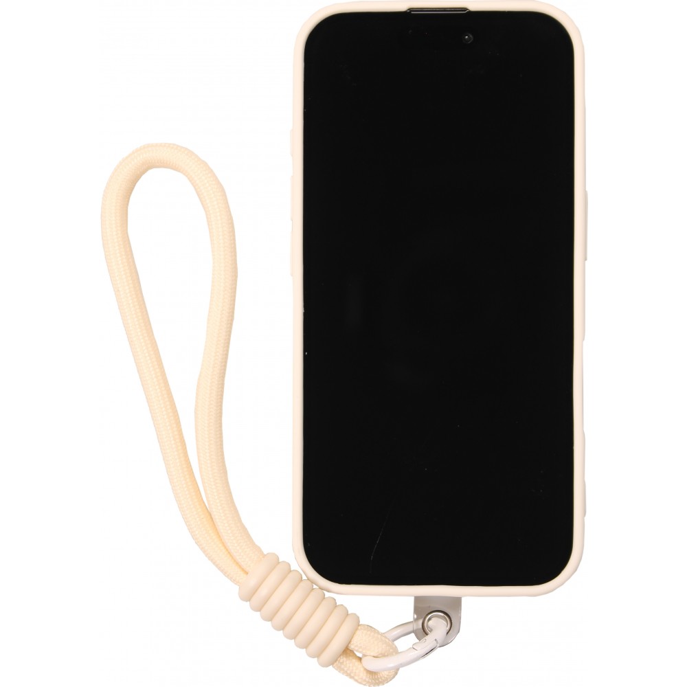 Coque iPhone 16 Pro - Silicone Soft Touch MagSafe avec vagues et lanière - Blanc
