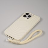 Coque iPhone 16 Pro - Silicone Soft Touch MagSafe avec vagues et lanière - Blanc