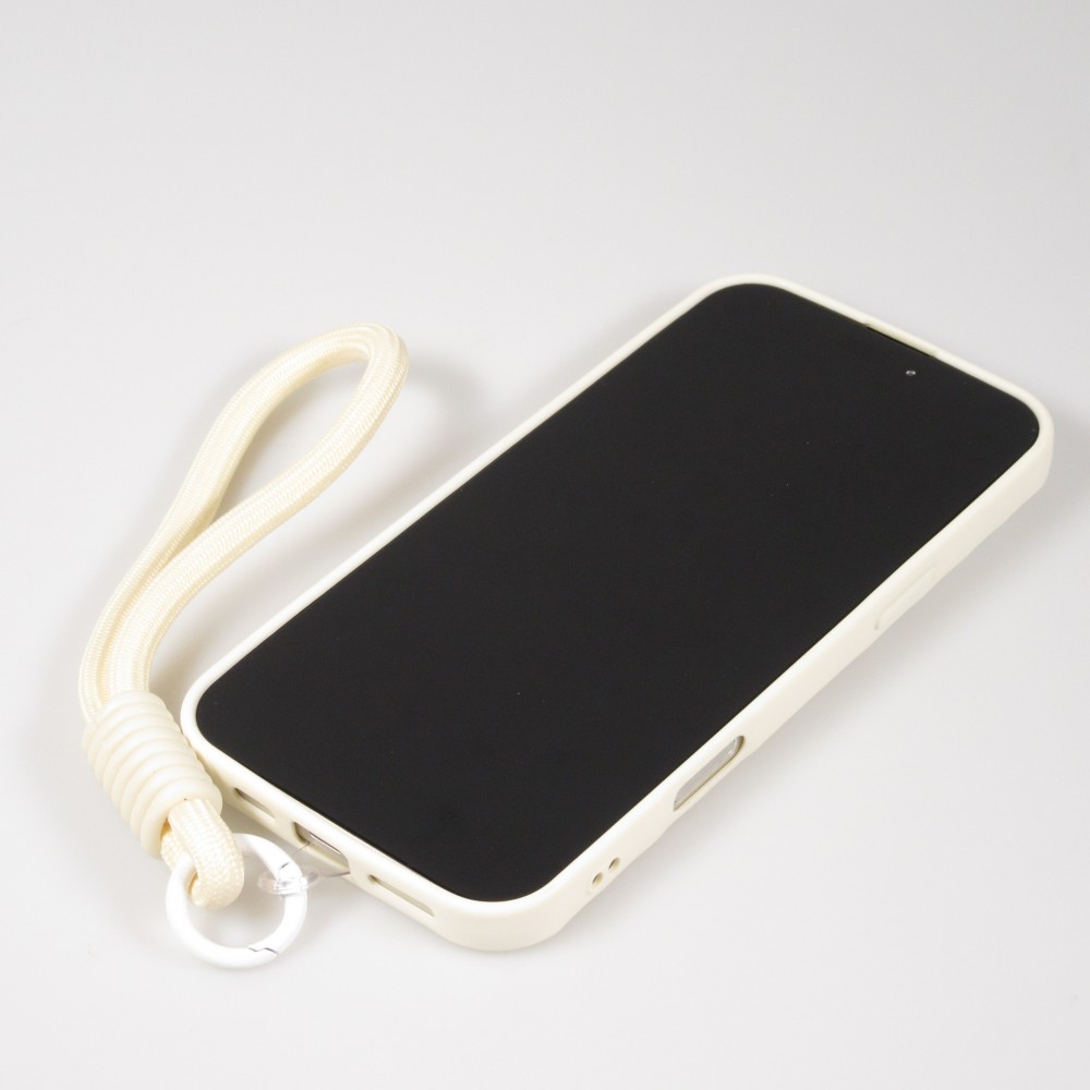 Coque iPhone 16 Pro - Silicone Soft Touch MagSafe avec vagues et lanière - Blanc
