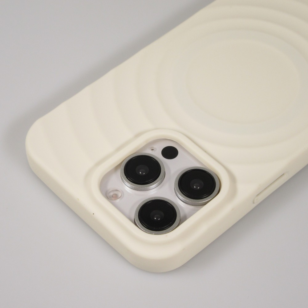 Coque iPhone 16 Pro - Silicone Soft Touch MagSafe avec vagues et lanière - Blanc