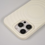 Coque iPhone 16 Pro - Silicone Soft Touch MagSafe avec vagues et lanière - Blanc