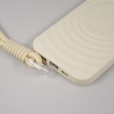 Coque iPhone 16 Pro - Silicone Soft Touch MagSafe avec vagues et lanière - Blanc
