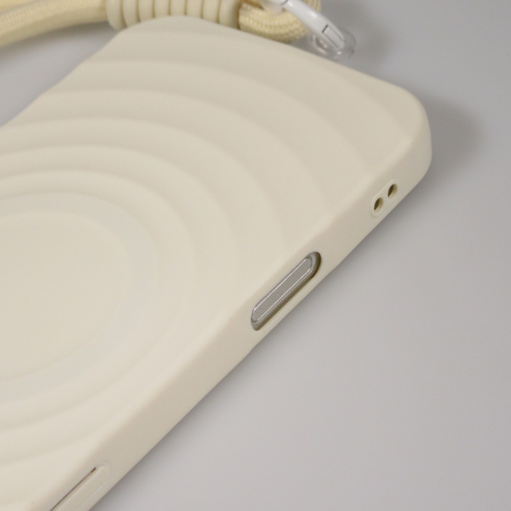 Coque iPhone 16 Pro - Silicone Soft Touch MagSafe avec vagues et lanière - Blanc
