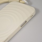 Coque iPhone 16 Pro - Silicone Soft Touch MagSafe avec vagues et lanière - Blanc