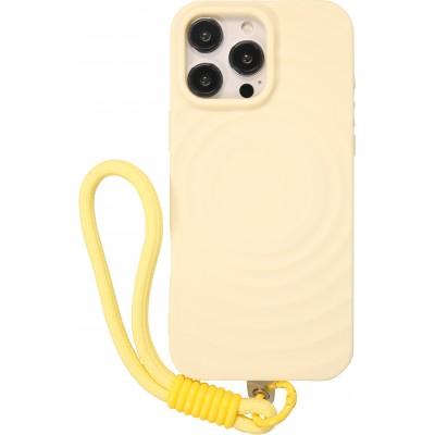Coque iPhone 16 Pro - Silicone Soft Touch MagSafe avec vagues et lani&egrave;re - Jaune