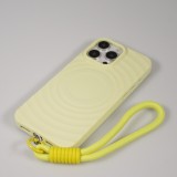 Coque iPhone 16 Pro - Silicone Soft Touch MagSafe avec vagues et lanière - Jaune