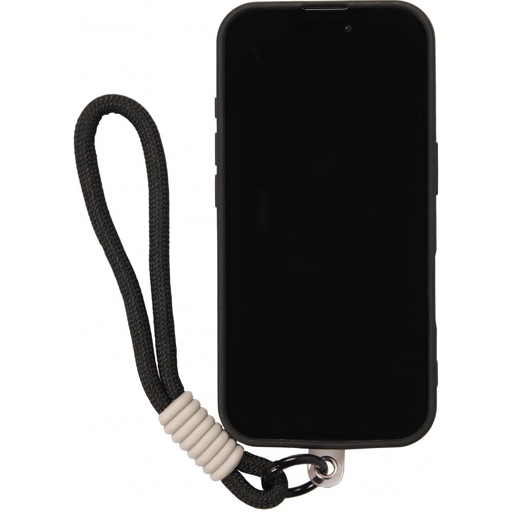 Coque iPhone 16 Pro - Silicone Soft Touch MagSafe avec vagues et lanière - Noir