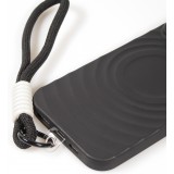 Coque iPhone 16 Pro - Silicone Soft Touch MagSafe avec vagues et lanière - Noir