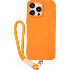 Coque iPhone 16 Pro - Silicone Soft Touch MagSafe avec vagues et lanière - Orange
