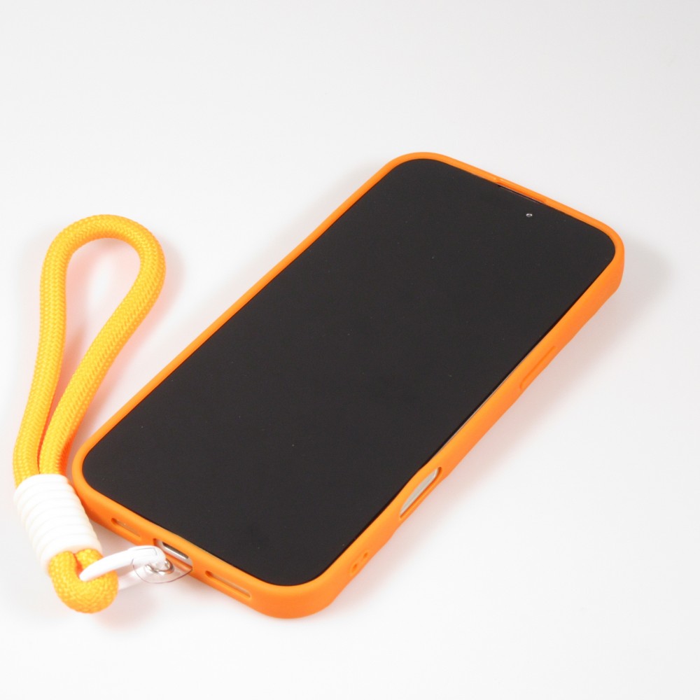 Coque iPhone 16 Pro - Silicone Soft Touch MagSafe avec vagues et lanière - Orange