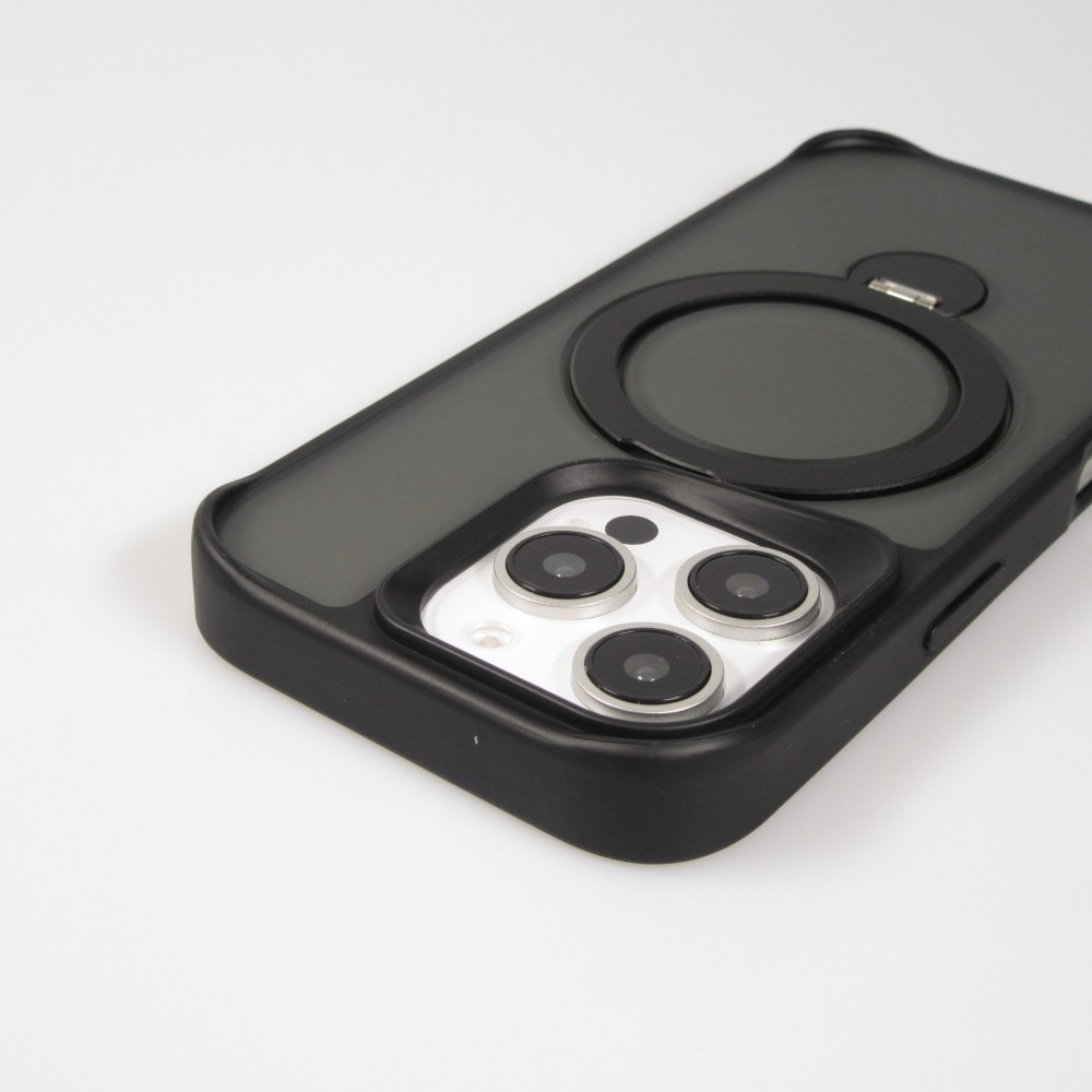 iPhone 16 Pro Case Hülle - Transparente Minimalistische mit Drehring und Verstärkten Kanten - Schwarz