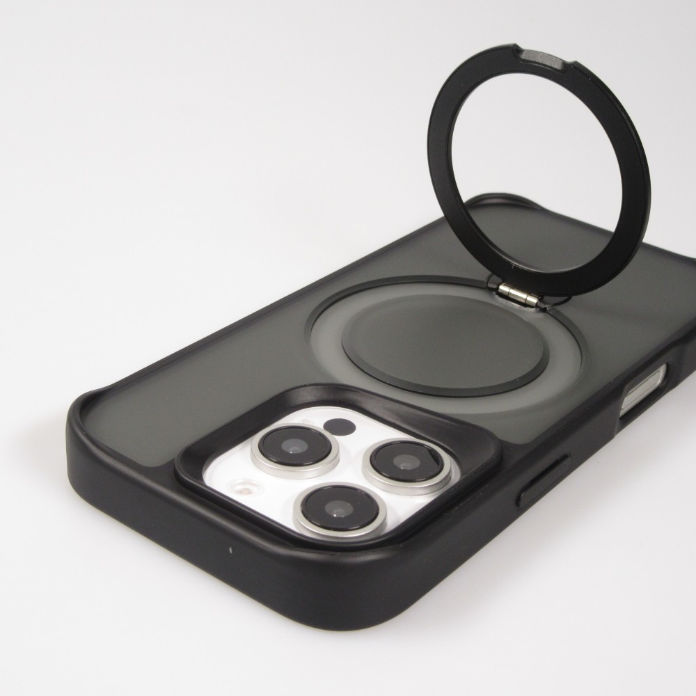 iPhone 16 Pro Case Hülle - Transparente Minimalistische mit Drehring und Verstärkten Kanten - Schwarz