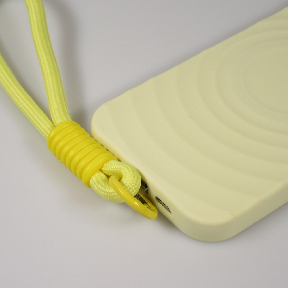Coque iPhone 16 - Silicone Soft Touch MagSafe avec vagues et lanière - Jaune