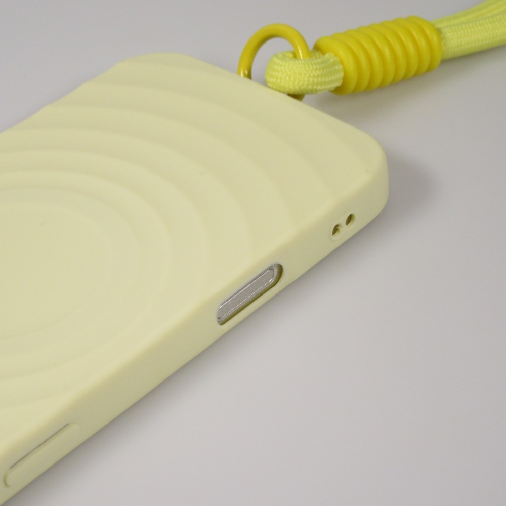 Coque iPhone 16 - Silicone Soft Touch MagSafe avec vagues et lanière - Jaune