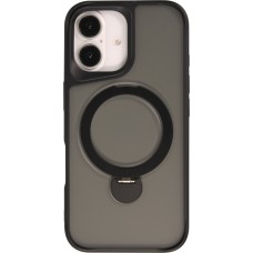 Coque iPhone 16 - Transparente minimaliste avec anneau rotatif et bords renforcés  - Noir
