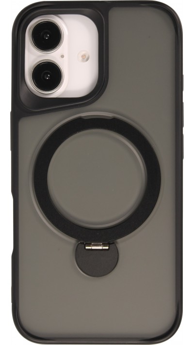 iPhone 16 Case Hülle - Transparente Minimalistische mit Drehring und Verstärkten Kanten - Schwarz