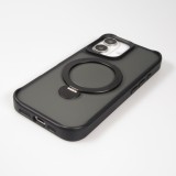 Coque iPhone 16 - Transparente minimaliste avec anneau rotatif et bords renforcés  - Noir