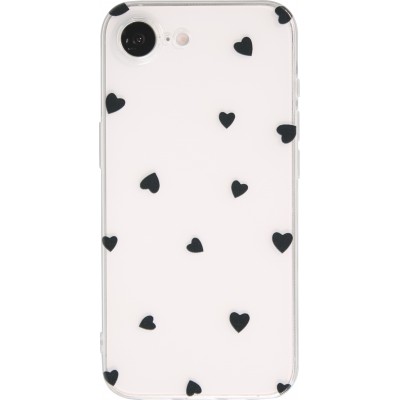 Coque iPhone 17e / 16e - Gel petit coeur transparent - Noir