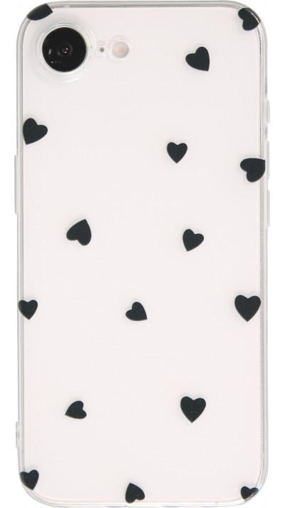 Coque iPhone 16e - Gel petit coeur transparent - Noir
