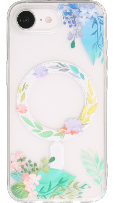 Coque iPhone 16e - Gel silicone rigide avec MagSafe fleurs de printemps - Transparent