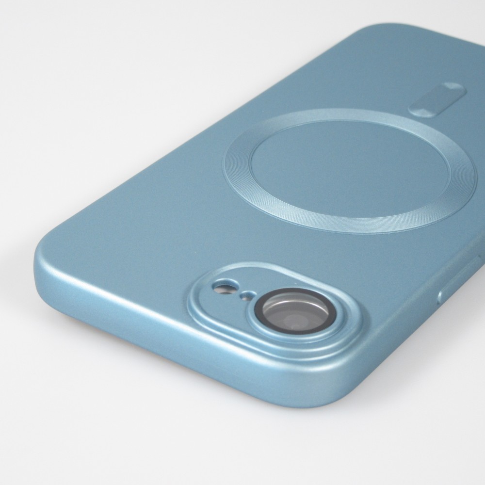 iPhone 16e Case Hülle - Gummi weich mit Kameraschutzglas MagSafe - Blau
