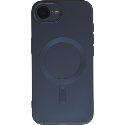 Coque iPhone 16e - Gel souple avec vitre de protection cam&eacute;ra MagSafe - Bleu fonc&eacute;