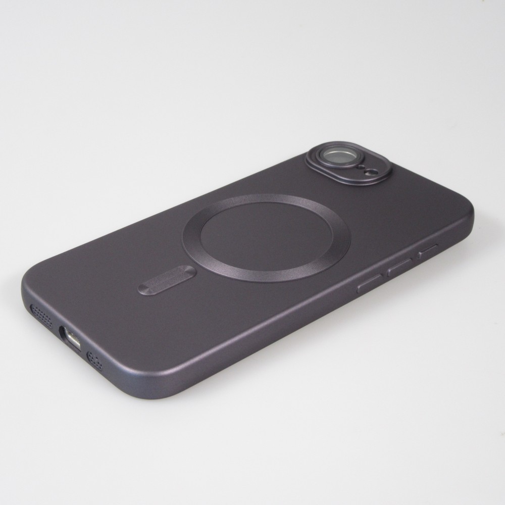 Coque iPhone 16e - Gel souple avec vitre de protection caméra MagSafe - Gris foncé