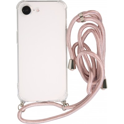 Coque iPhone 17e / 16e - Gel transparent avec lacet or - Rose