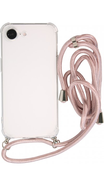 Coque iPhone 16e - Gel transparent avec lacet or - Rose