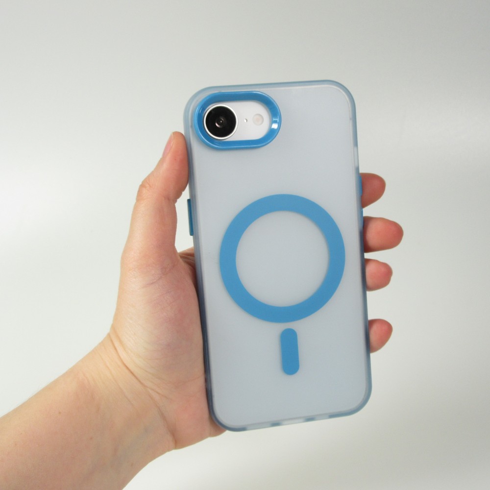 Coque iPhone 16e - Jelly Color semi-transparent avec MagSafe - Bleu