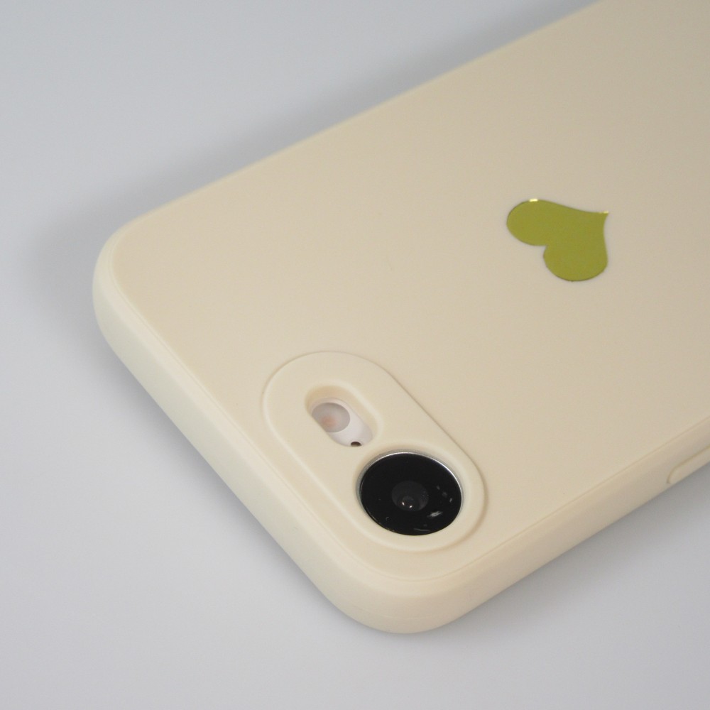 Coque iPhone 16e - Silicone Mat Coeur doré - Beige