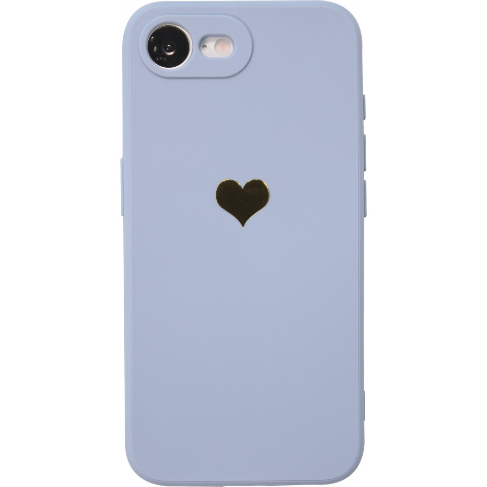 Coque iPhone 16e - Silicone Mat Coeur doré - Bleu
