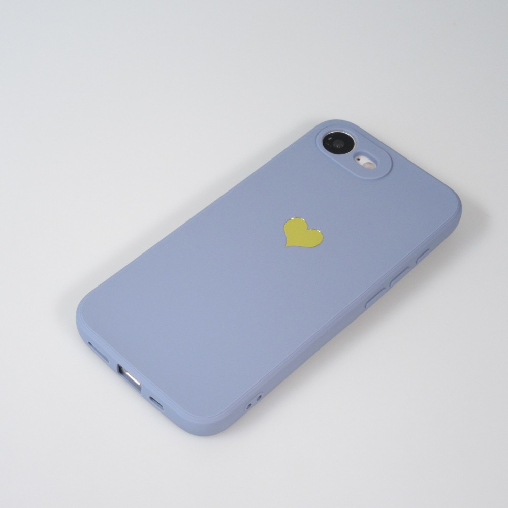 Coque iPhone 16e - Silicone Mat Coeur doré - Bleu