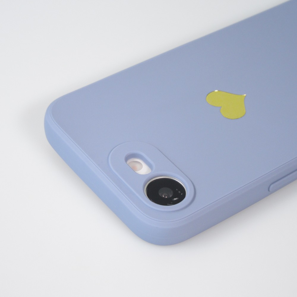 Coque iPhone 16e - Silicone Mat Coeur doré - Bleu