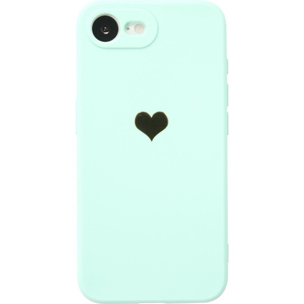 iPhone 16e Case Hülle - Silikon Mat Herz gold - Türkis