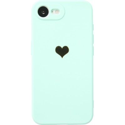 iPhone 16e Case Hülle - Silikon Mat Herz gold - Türkis