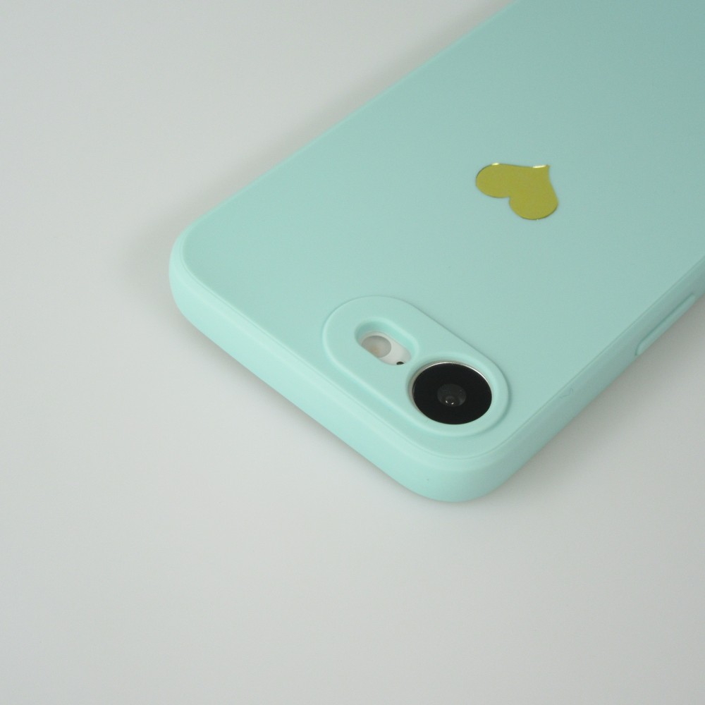 iPhone 16e Case Hülle - Silikon Mat Herz gold - Türkis