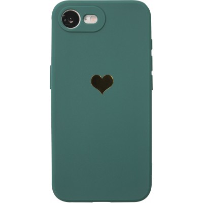 Coque iPhone 16e - Silicone Mat Coeur doré - Vert foncé
