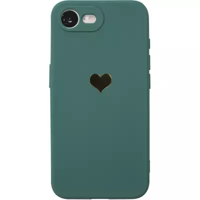 Coque iPhone 17e / 16e - Silicone Mat Coeur doré - Vert foncé